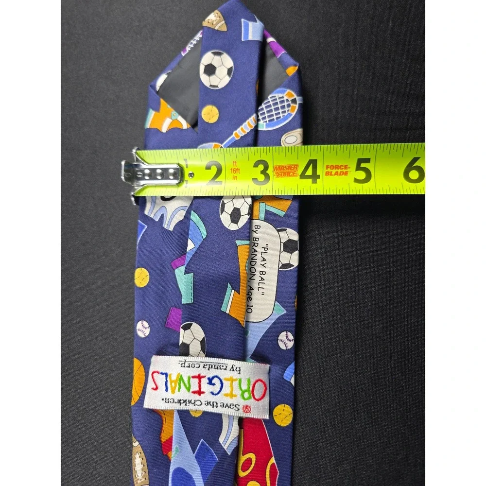 Save the Children Originals Randa Corp Silk Tie Navy Blue Sports Play Ball Motif
